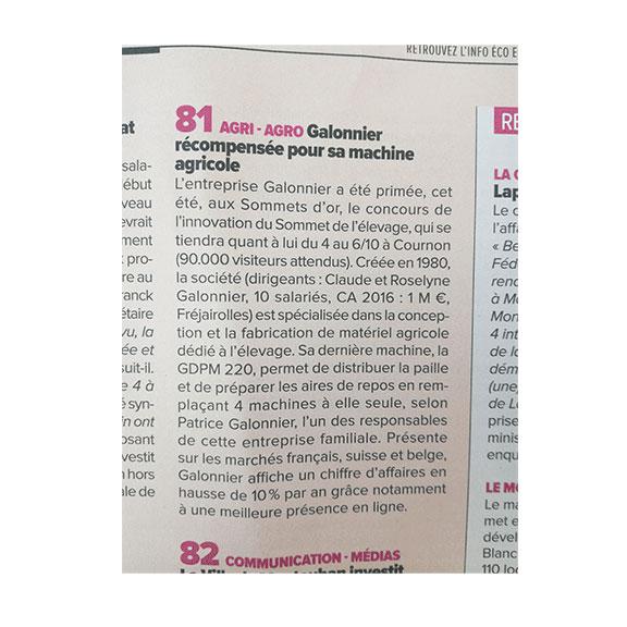 Article du 5 septembre 2017 - La Lettre M (L'info éco en Occitanie)