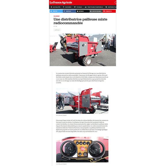 Article web du 23 octobre 2017 - La France Agricole Machinisme