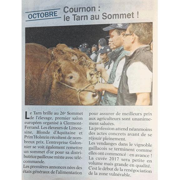 Article du 28 décembre 2017 - Le Paysan Tarnais