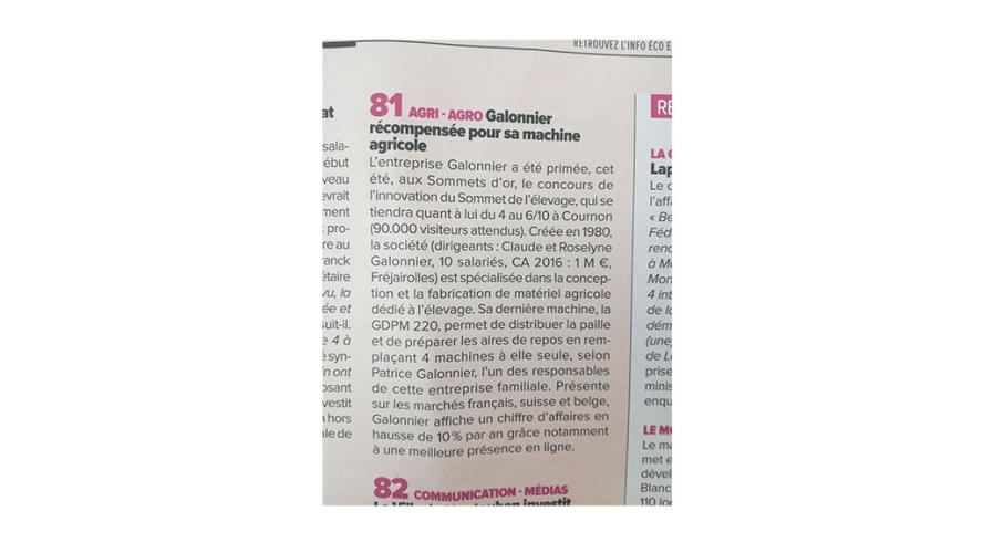Article du 5 septembre 2017 - La Lettre M (L'info éco en Occitanie)