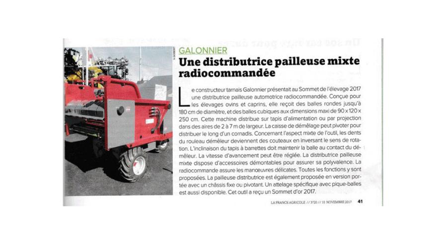 Article du 10 novembre 2017 - La France Agricole