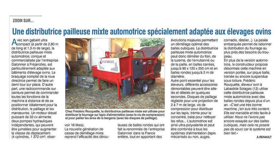 Article du 18 janvier 2018 - Dossier alimentation troupeau - Le Paysan Tarnais